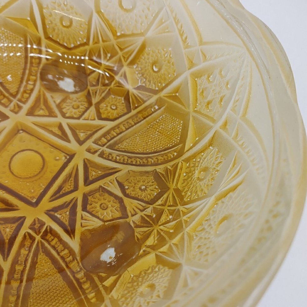 2 Toned Amber Depression Glass Round Mid Century Modern Footed Serving Bowl VTG - Picture 6 of 11